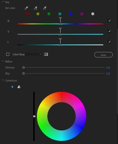 Capture d'écran du panneau Lumetri Color dans After Effects, mettant en évidence les sections pour l'ajustement de la teinte, de la saturation et de la luminosité.