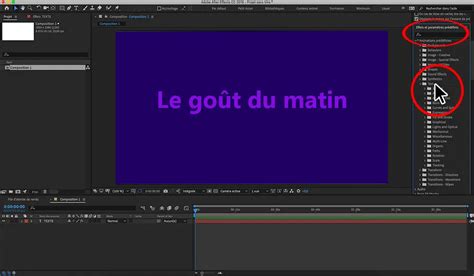 Interface de gestion des propriétés d'animation de texte dans After Effects