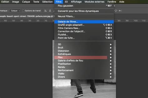 Capture d'écran de la Galerie de filtres dans Photoshop, montrant les options 