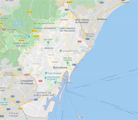Carte de Barcelone avec des points d'intérêt pour la géolocalisation d'images