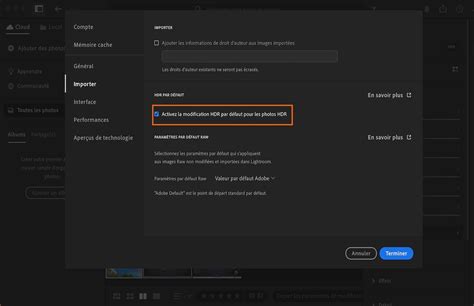 Désactivation du dialogue d'importation automatique dans les préférences de Lightroom