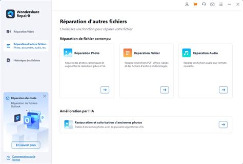 Interface d'un logiciel de réparation de fichiers PSD