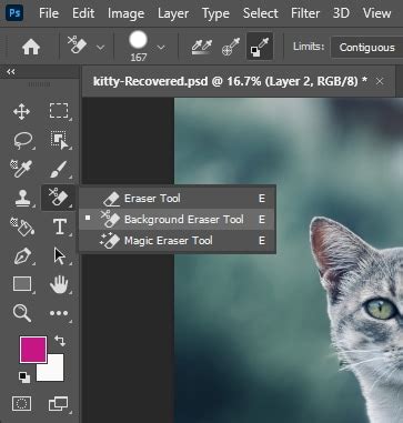 Schéma expliquant les différentes options de l'outil Gomme d'arrière-plan dans Photoshop.