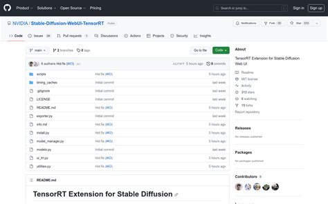 Interface utilisateur de l'extension TensorRT montrant les options de génération de moteurs.