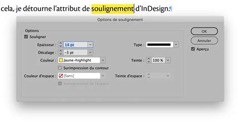 Exemple d'un texte surligné avec une couleur jaune vif dans Photoshop.