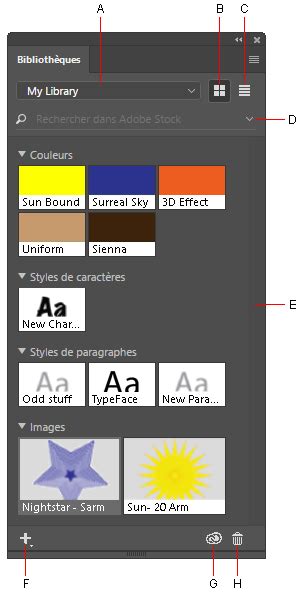 Interface du panneau Bibliothèques Creative Cloud dans Illustrator