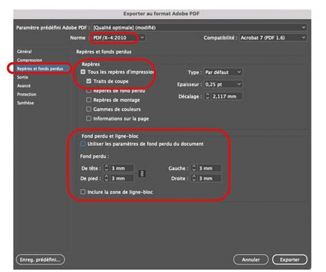Illustration montrant les options de téléchargement PDF avec les repères de rognage et fonds perdus activés.