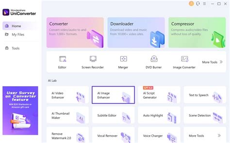 Interface de Wondershare UniConverter montrant la fonction d'amélioration d'image