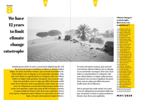 Exemple de mise en page d'une double page dans Lightroom avec repères et zones de texte.