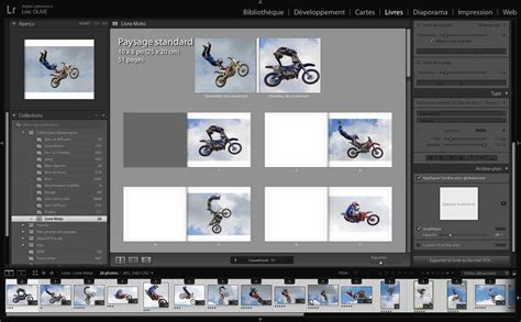Interface du module Livres de Lightroom Classic CC montrant les options de mise en page et de personnalisation.