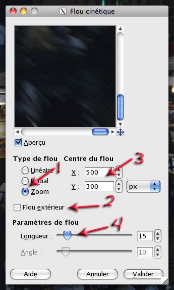 Application du filtre Flou cinétique dans GIMP