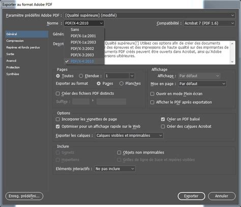 Paramètres d'exportation PDF pour l'impression dans InDesign