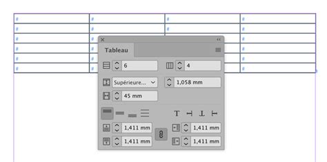 Schéma illustrant la structure d'un tableau dans InDesign avec ses lignes et colonnes