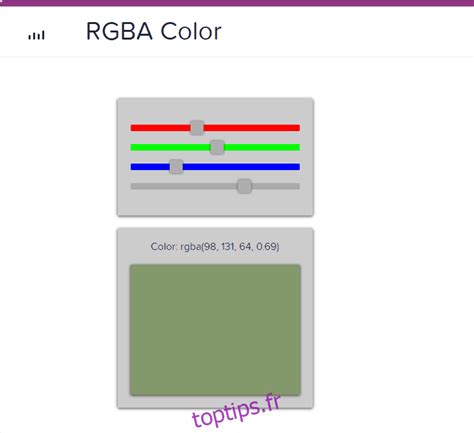 Capture d'écran montrant la copie d'un code couleur RGBA dans le presse-papiers.