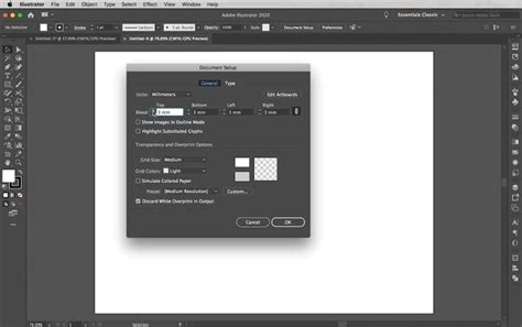 Interface de création de nouveau document dans Adobe Illustrator avec options de format et de résolution