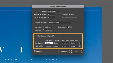 Capture d'écran de l'interface InDesign avec les zones de sécurité, de fond perdu et de coupe