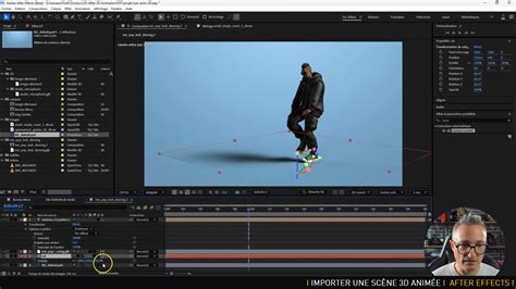 Exemple de scène 3D dans After Effects avec une caméra animée et des lumières.
