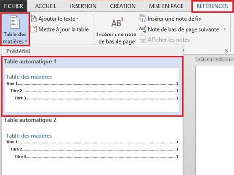 Exemple de table des matières générée automatiquement dans InDesign