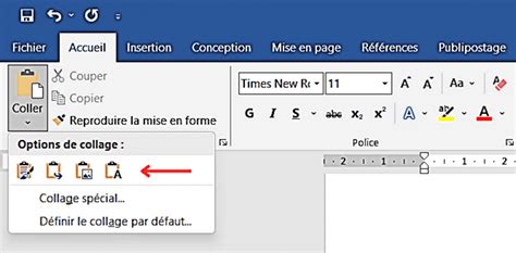 Schéma expliquant les différentes options de collage de texte dans InDesign.