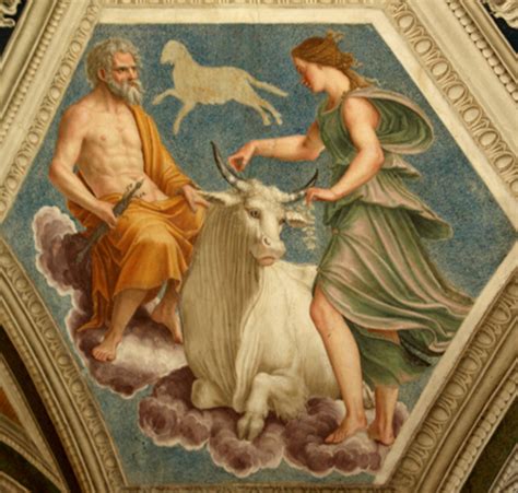 Peinture représentant Zeus sous la forme d'un taureau enlevant Europe
