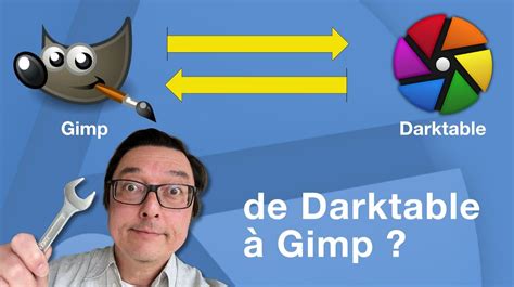 Illustration montrant le logo GIMP et le logo Darktable côte à côte, symbolisant leur intégration.