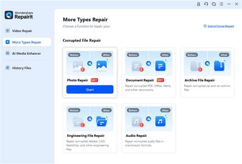 Capture d'écran de l'interface de Wondershare Repairit, montrant les options de réparation rapide et avancée.