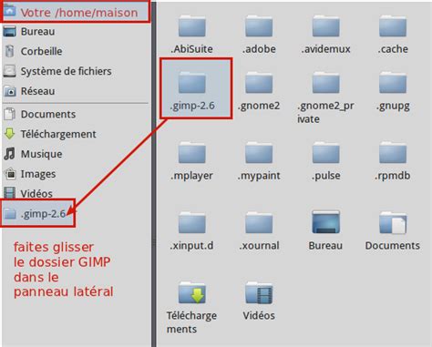 Exemple d'organisation de dossiers de brosses dans GIMP