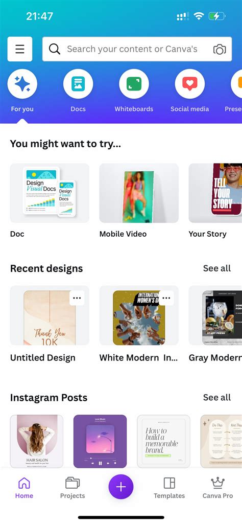 Capture d'écran d'un smartphone montrant l'interface de Canva avec des options de personnalisation de design