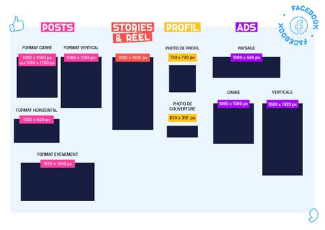 Infographie comparant les formats de publication pour différents réseaux sociaux (Instagram, Facebook, Twitter)