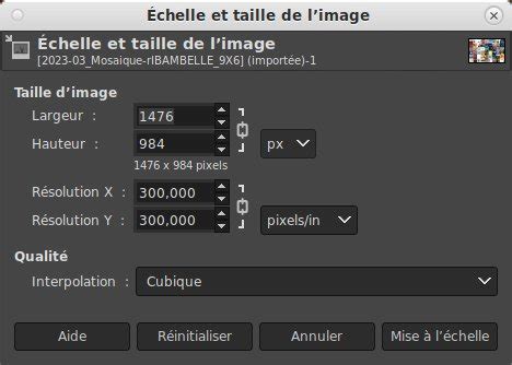 Fenêtre de redimensionnement d'image dans GIMP