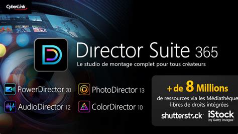 Illustration de la suite logicielle CyberLink avec ses différentes applications (PowerDVD, PowerDirector, PhotoDirector)