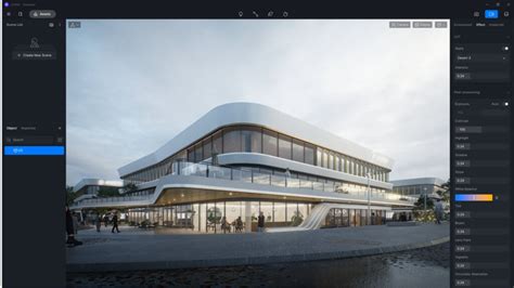 Interface utilisateur de D5 Render montrant un modèle importé et les options de rendu en temps réel