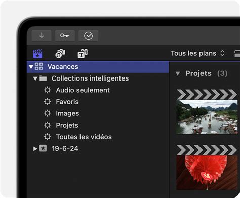 Capture d'écran montrant le panneau d'effets et la bibliothèque de générateurs dans Final Cut Pro.
