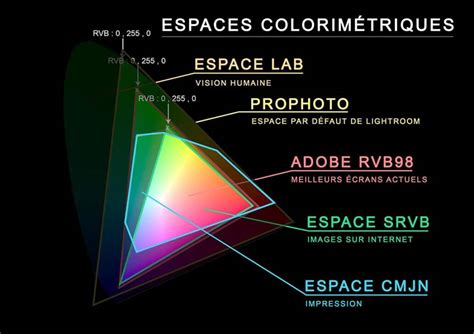Graphique comparant les espaces colorimétriques sRVB et Adobe RVB 98.