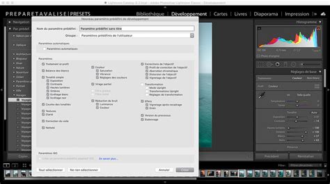 Capture d'écran montrant la création d'un nouveau dossier de presets dans Lightroom