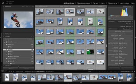 Interface du module Bibliothèque de Lightroom avec des options d'organisation et de tri des photos