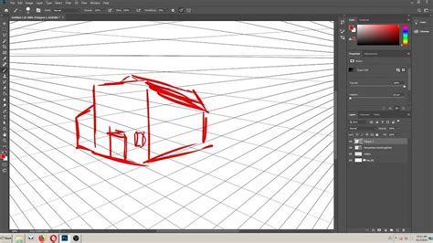 Illustration montrant l'outil Point de Fuite de Photoshop CS6 traçant une grille de perspective
