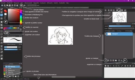 Interface de MediBang Paint Pro montrant la gestion des calques et les outils de sélection