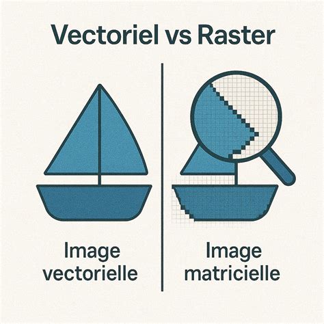 Schéma comparant une image matricielle (pixels) et une image vectorielle (formes géométriques)