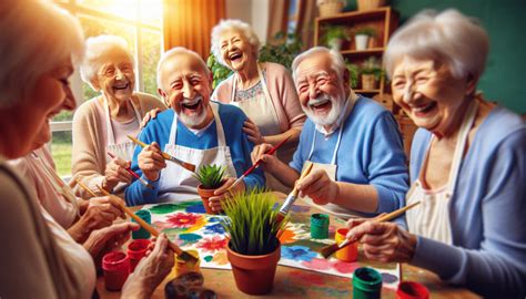 Illustration représentant des bénévoles participant à une activité avec des résidents âgés