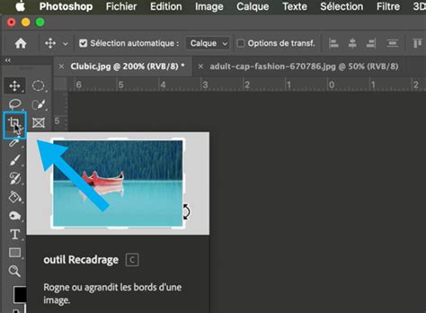 Schéma montrant les étapes de recadrage circulaire dans Photoshop avec l'outil chapiteau elliptique.