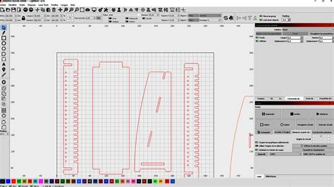 Illustration d'une interface de logiciel de gravure laser avec des outils de dessin et des paramètres de machine