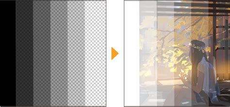 Illustration comparant une image avec et sans masque de calque appliqué à un effet de lueur