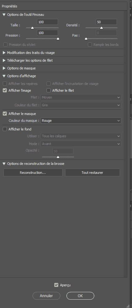 Schéma des options de l'outil Dodge dans Photoshop : Gamme, Exposition, Protection des tons.