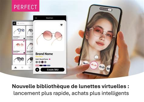 Interface d'un outil d'essayage virtuel de lunettes en ligne, montrant une photo de visage et une sélection de montures.