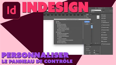 Capture d'écran de l'interface InDesign montrant le panneau Contrôle et les menus contextuels