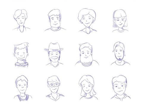 Exemples de personnages dessinés à la main pour des visualisations architecturales, vues de face et de côté