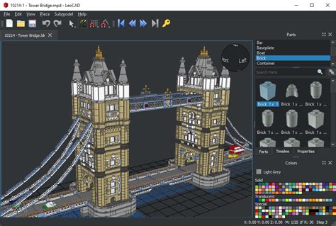 Interface utilisateur de LeoCAD avec une sélection de pièces LEGO