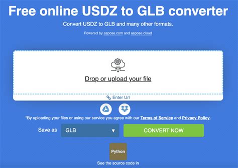 Interface utilisateur du convertisseur 3DS vers GLB, montrant les options de téléchargement et de configuration.