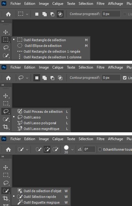 Schéma illustrant les différents outils de sélection dans Cinema 4D (lasso, rectangle, etc.)
